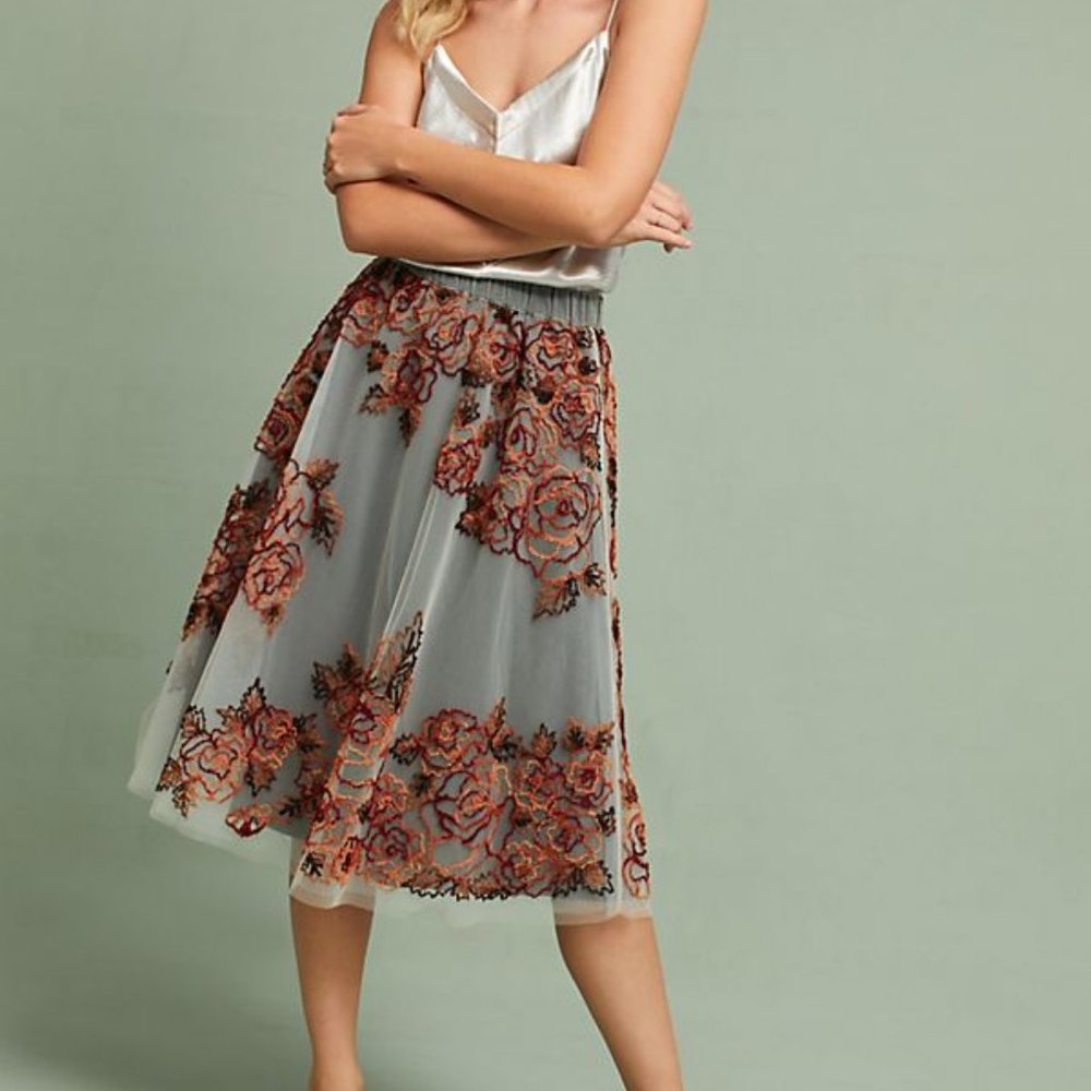 Anthropologie rosie embroidered tulle skirt